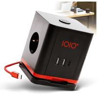 IOIO contactdoos SW1000, 3 stopcontacten en 3 USB-poorten, kubus, zwart - thumbnail