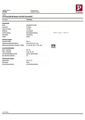 Paulmann 70726 Infraroodsensor met bewegingsmelder 60 W (max) Kunststof (l x b x h) 5 x 3.6 x 1.8 cm 1 stuk(s)