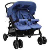VidaXL Tweelingkinderwagen staal marineblauw - thumbnail
