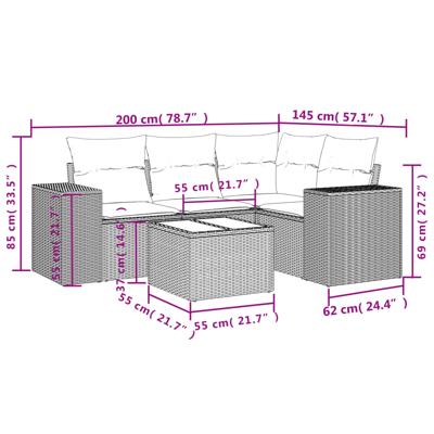 4-delige Loungeset met kussens poly rattan zwart