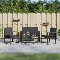 5-delige Tuinset met kussens polypropeen rattan zwart - thumbnail