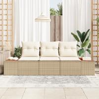 3-delige Tuinbankenset met kussens poly rattan acacia beige - thumbnail
