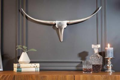 Modern design wanddecoratie BULL 75cm zilver aluminium stierenkop - 20075