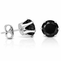 LGT Jewels Stud oorbellen Edelstaal Zilverkleurig Ronde Zirkonia Zwart-6mm - thumbnail