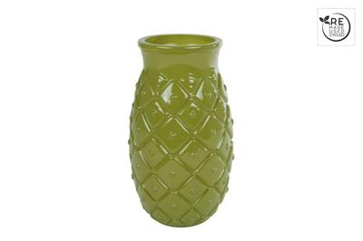 Vaas Ananas L glossy groen glas 10x10x17cm