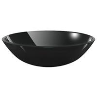 VidaXL Wastafel met kraan en pop-up afvoer gehard glas zwart - thumbnail