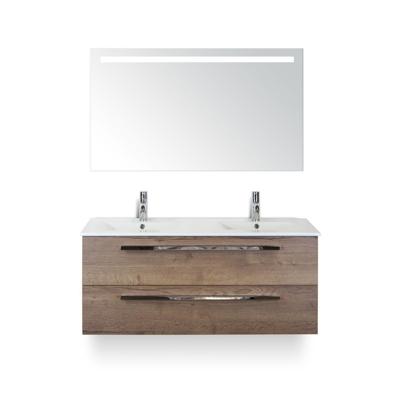 Seville Badmeubelset 120 cm - 2 laden Tabacco - Wastafel Enjoy Dubbel - met Sence Spiegel