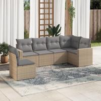 6-delige Loungeset met kussens poly rattan beige - thumbnail