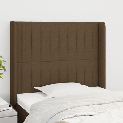Hoofdbord met randen 163x16x118/128 cm stof donkerbruin