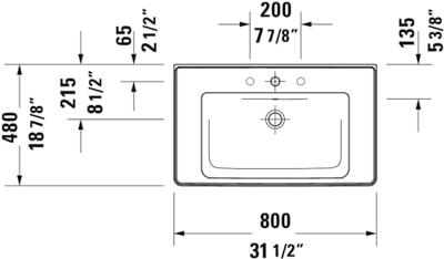 Wastafel Duravit D-Neo Met Rand Overloop Kraanvlak 1 Kraangat 80 cm Hoogglans Wit Duravit - thumbnail