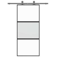 Schuifdeur 90x205 cm gehard glas en aluminium zwart - thumbnail