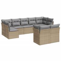 9-delige Loungeset met kussens poly rattan beige - thumbnail