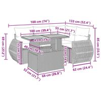 5-delige Loungeset met kussens poly rattan zwart - thumbnail