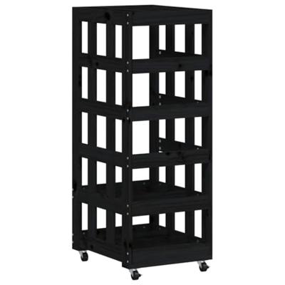 Houtblokhouder met wielen 40x49x110 cm massief grenenhout zwart - thumbnail