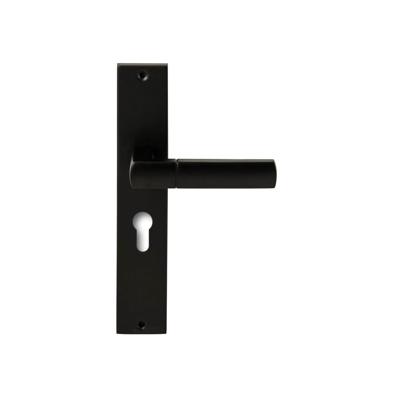 Hardbrass Deurkruk Rhodos op rechthoekig langschild profielcilindergat 55mm - zwart