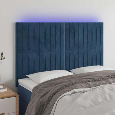 Hoofdbord LED 144x5x118/128 cm fluweel donkerblauw