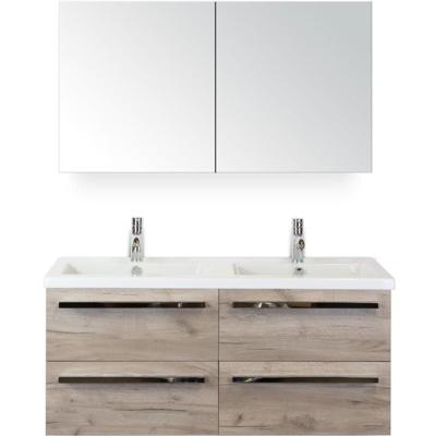 Seville Badmeubelset 120 cm - 4 Laden Craft Oak - Wastafel Djazz Dubbel met Spiegelkast