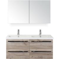 Seville Badmeubelset 120 cm - 4 Laden Craft Oak - Wastafel Djazz Dubbel met Spiegelkast - thumbnail