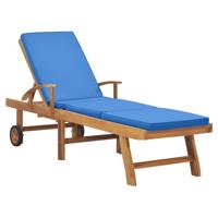 Ligbed met kussen massief teakhout blauw - thumbnail