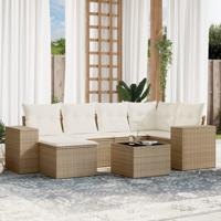 7-delige Loungeset met kussens poly rattan beige - thumbnail
