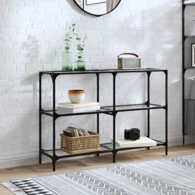 Wandtafel met transparant glazen blad 118,5x30x81 cm staal