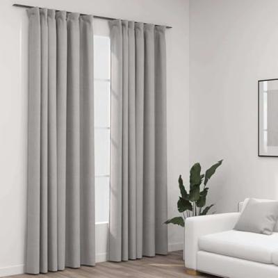 VidaXL Gordijnen linnen-look verduisterend haken 2 st 140x225 cm grijs VidaXL Gordijnen linnen-look verduisterend haken 2 st 140x225 cm grijs