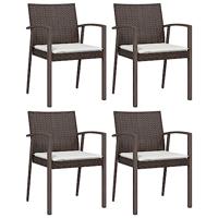 Tuinstoelen 4 st met kussens 56,5x57x83 cm poly rattan bruin - thumbnail