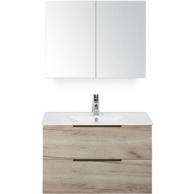 Seville Badmeubelset 80 cm - Craft Oak Edge Greep - Wastafel Enjoy met Spiegelkast