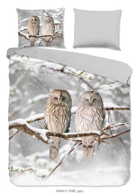 Good Morning Dekbedovertrek "uilen in winterlandschap" - Grijs - (240x200/220 cm) - Katoen Flanel