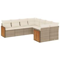 8-delige Loungeset met kussens poly rattan beige - thumbnail