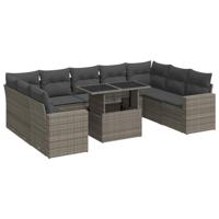 10-delige Loungeset met kussens poly rattan grijs - thumbnail