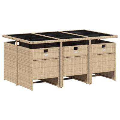 7-delige Tuinset met kussens poly rattan gemengd beige