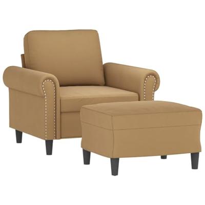 Fauteuil met voetenbank 60 cm fluweel bruin