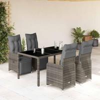 5-delige Bistroset met kussens poly rattan grijs - thumbnail