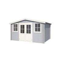 Outdoor Life Dallas Blokhut 396x312 cm 28 mm vuren Platinum Grey-Wit gecoat- Zadeldak- - Outdoor Life - thumbnail