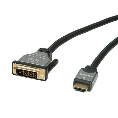 ROLINE Monitorkabel DVI (24+1) - HDMI, M/M, zwart / zilver, 1,5 m
