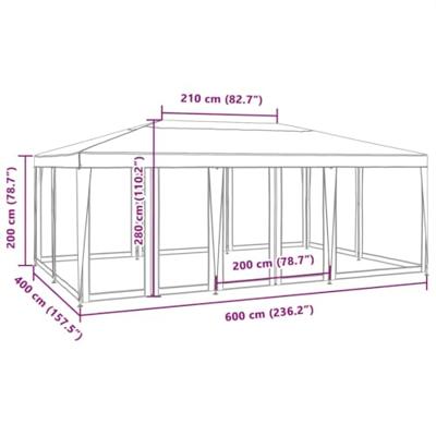 Partytent met 10 mesh zijwanden 6x4 m HDPE blauw - thumbnail