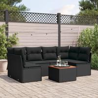 7-delige Loungeset met kussens poly rattan zwart - thumbnail