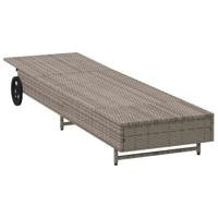 Ligbed met wielen en kussen poly rattan grijs - thumbnail