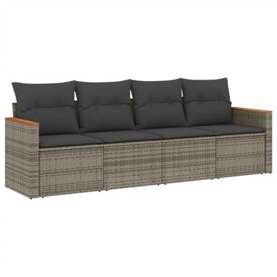 5-delige Loungeset met kussens poly rattan grijs - thumbnail