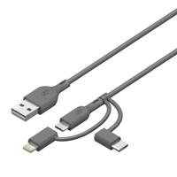 GP GPCBCY1NGYUSB313 USB-laadkabel USB 2.0 USB-A stekker, Apple Lightning stekker, USB-micro-B stekker, USB-C stekker 1.00 m Grijs - thumbnail