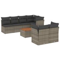 8-delige Loungeset met kussens poly rattan grijs - thumbnail
