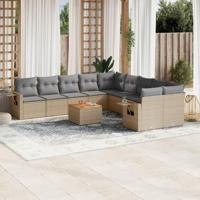 11-delige Loungeset met kussens poly rattan gemengd beige - thumbnail