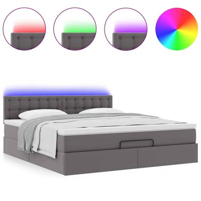 Ottoman bed met matrassen en LED's 200x200cm kunstleer grijs
