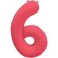 Folieballon Cijfer 6 Neon Rood (86cm) - thumbnail