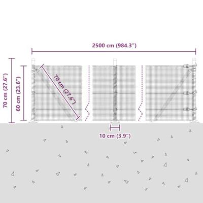 VidaXL Afrasteringspaal zilver 25 x 0,6 m (12 x 12 mm gaas) staal
