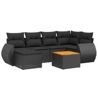 7-delige Loungeset met kussens poly rattan zwart - thumbnail