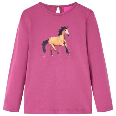 Kindershirt met lange mouwen paardenprint 140 frambooskleurig Kindershirt met lange mouwen paardenprint 140 frambooskleurig