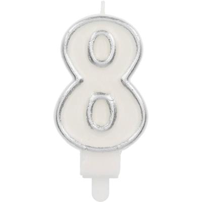 Cijferkaars &apos;8&apos; Wit Zilver Chique (9cm)