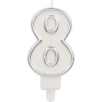 Cijferkaars &apos;8&apos; Wit Zilver Chique (9cm) - thumbnail